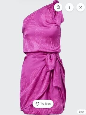 Poupette St. Barth One-Shoulder Fuchsia Jacquard Mini Dress